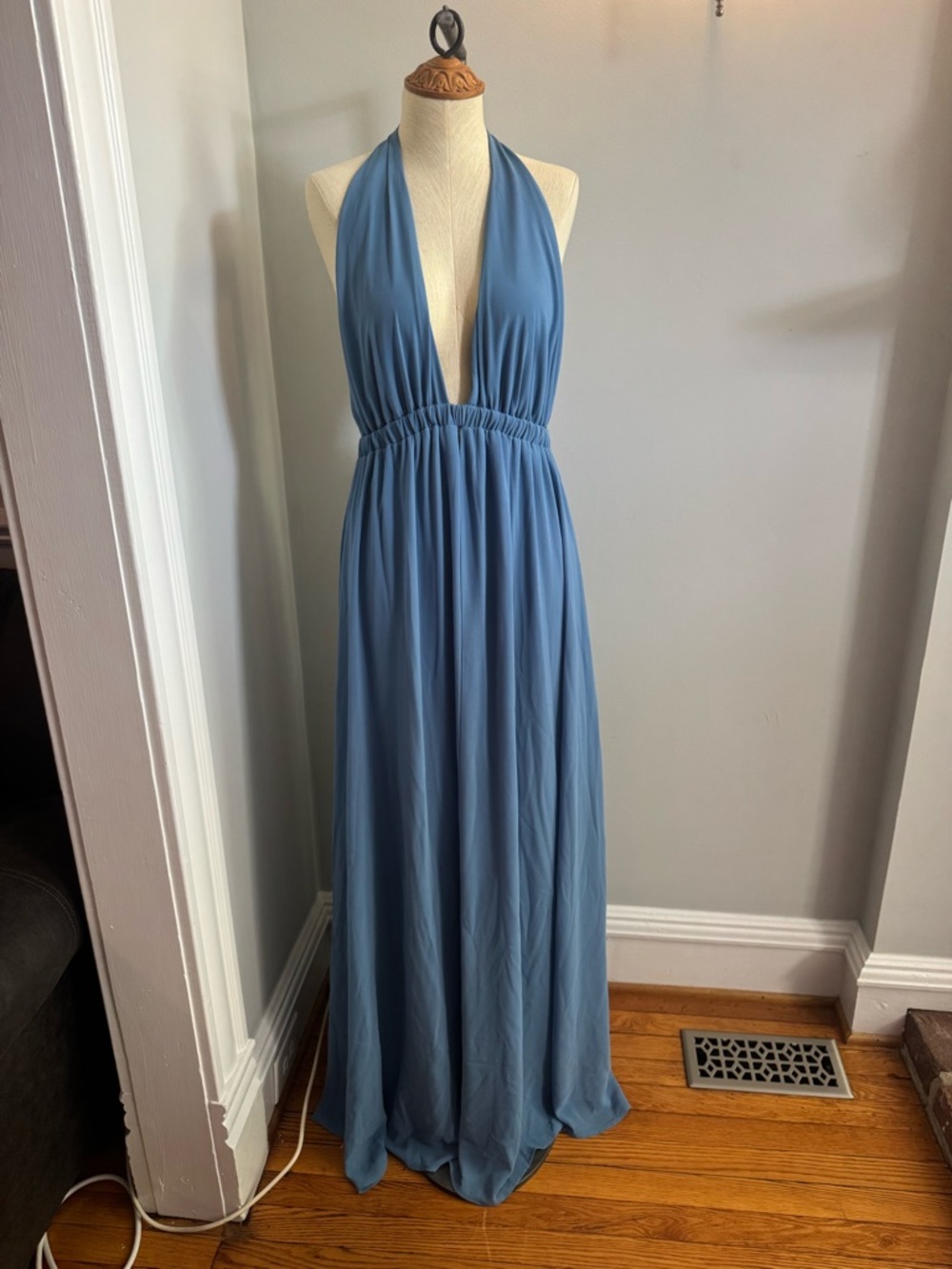 Show Me Your MuMu Halter Maxi Dress in Dusty Blue